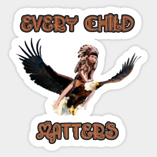 Every child matters. Child riding a bald eagle. Sticker